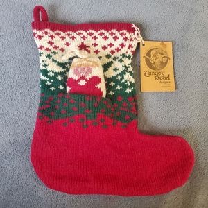 NWT Vtg Tungey Wood 100% Wool Red Green Christmas Tree Stocking w Angel Ornament